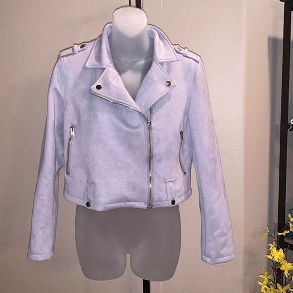 Zaful Women’s gray microfiber Moto style jacket NWT size large - Picture 1 of 5